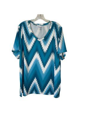 Reebok Workout Casual Shirt Womens Size 18/20 Blue White Vneck Short Sleeves